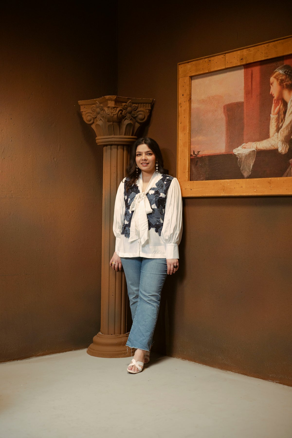 Embellished Jacket Peasant Top