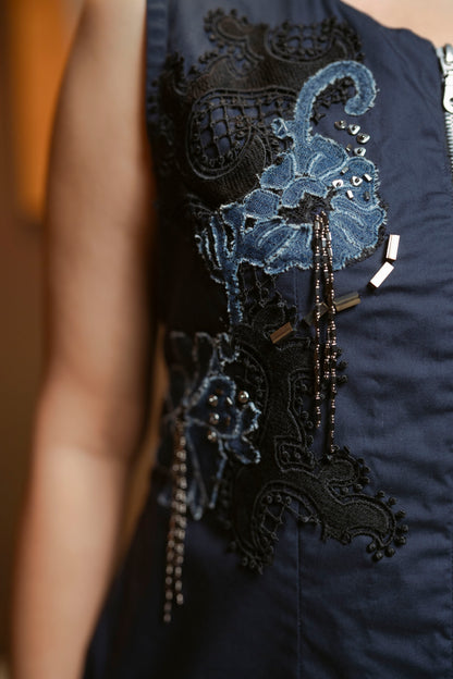 Embellished Denim Flower  2-pc Jacket and Pant Set