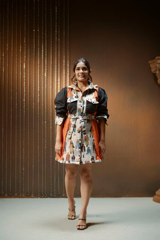 Half & Half Jacquard Dress