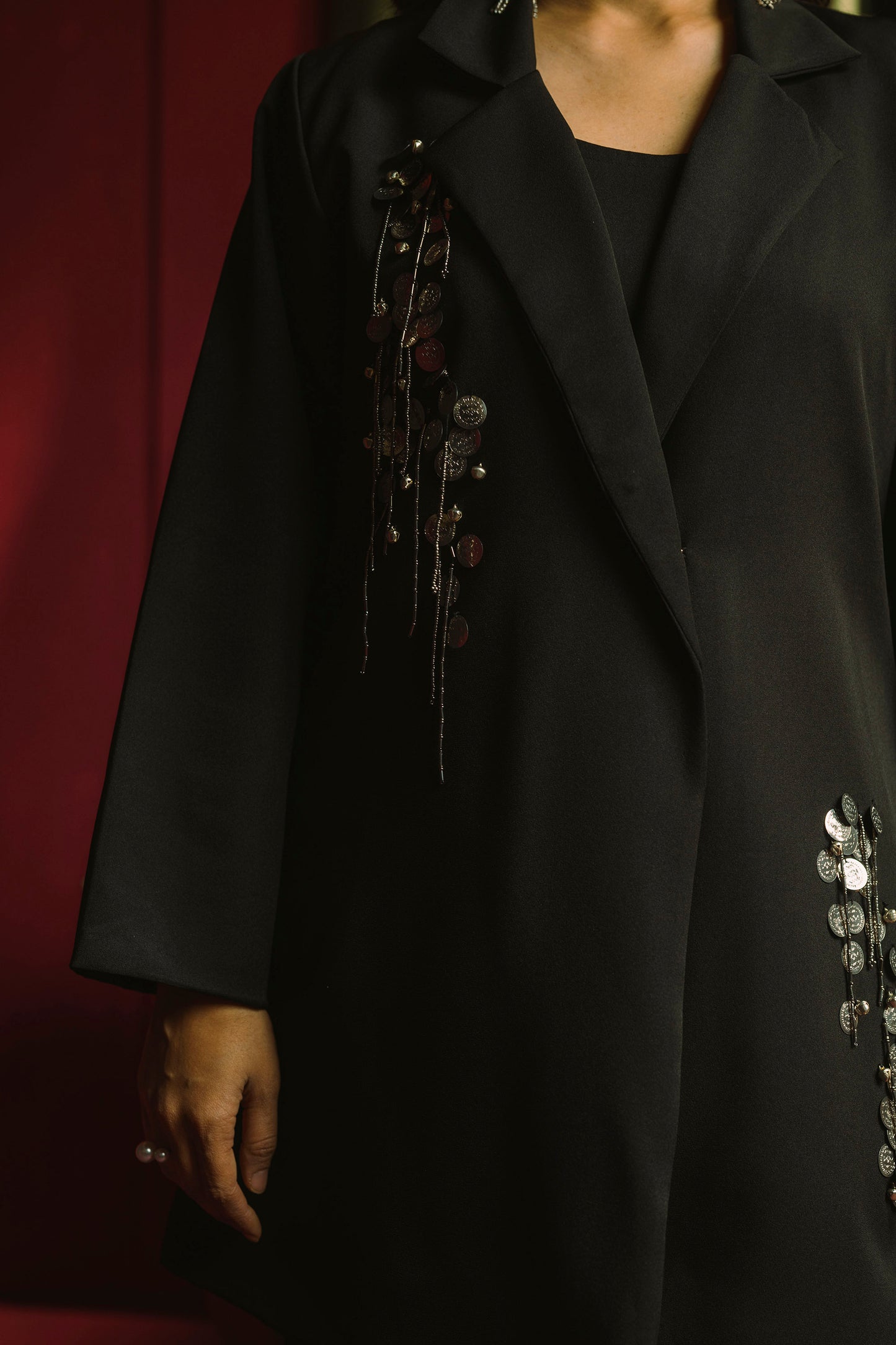 Embellished Blazer Dress with Mesh slip in Black