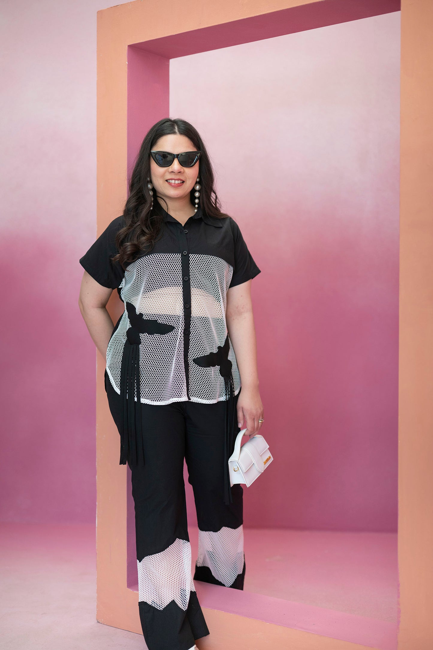 Cotton and Mesh Co-ord Set with contrast Bird Motif Detailing