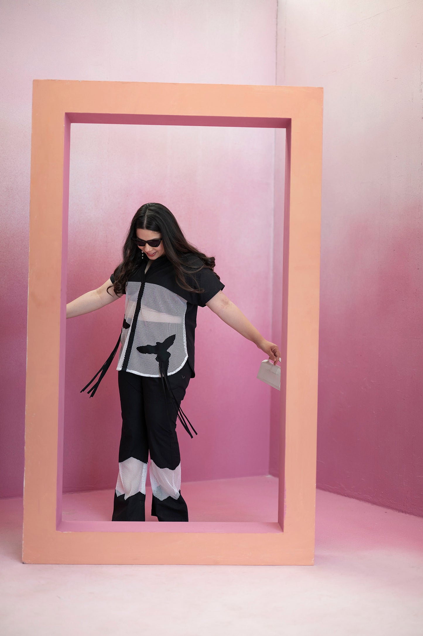 Cotton and Mesh Co-ord Set with contrast Bird Motif Detailing