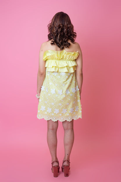 Yellow 3D Flower Tube Dress