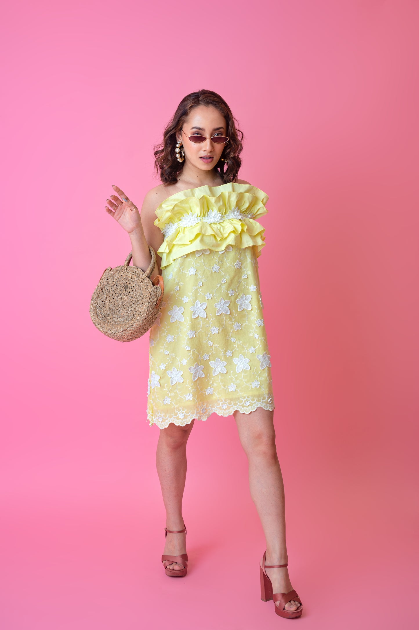 Yellow 3D Flower Tube Dress