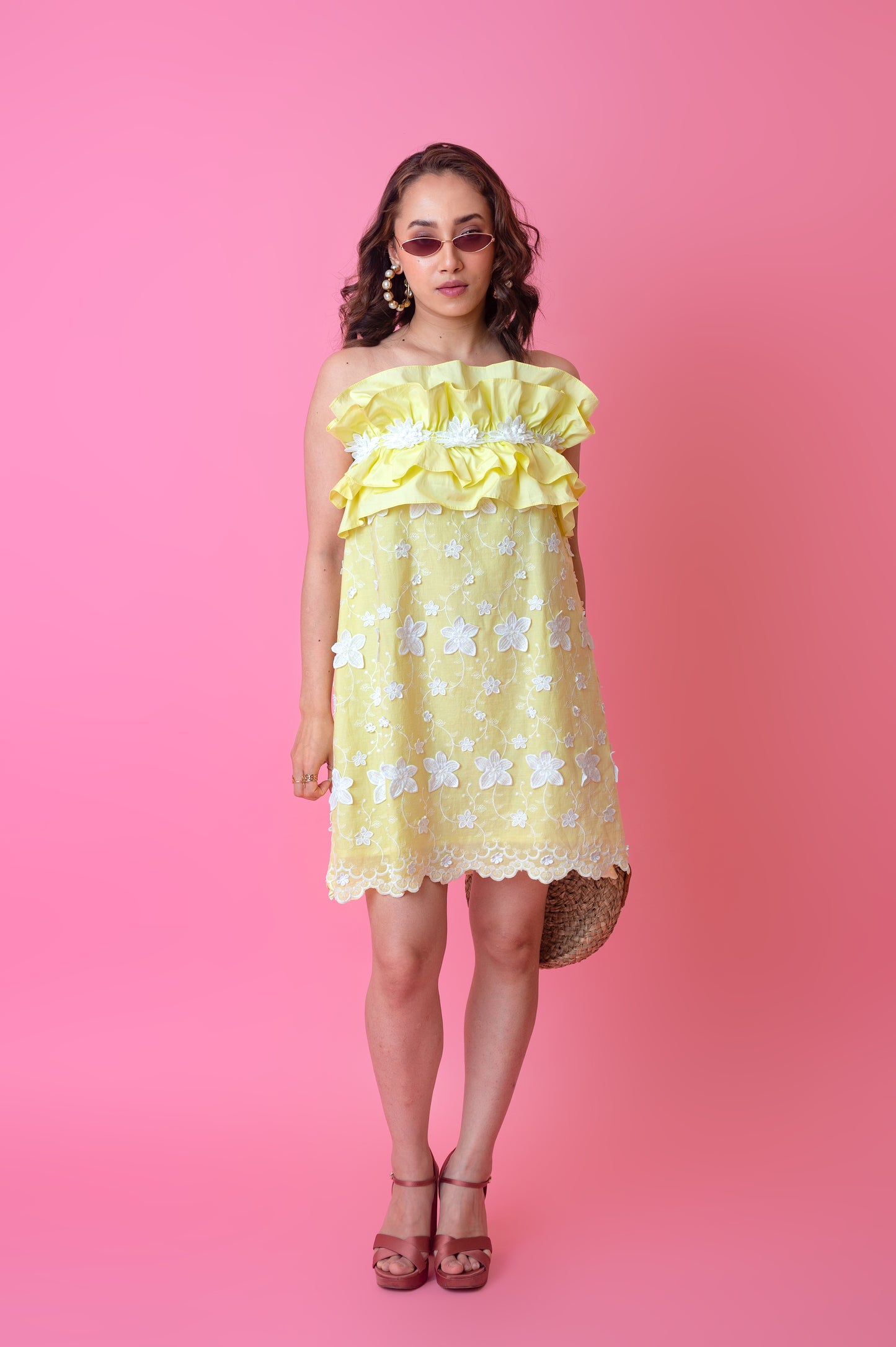 Yellow 3D Flower Tube Dress