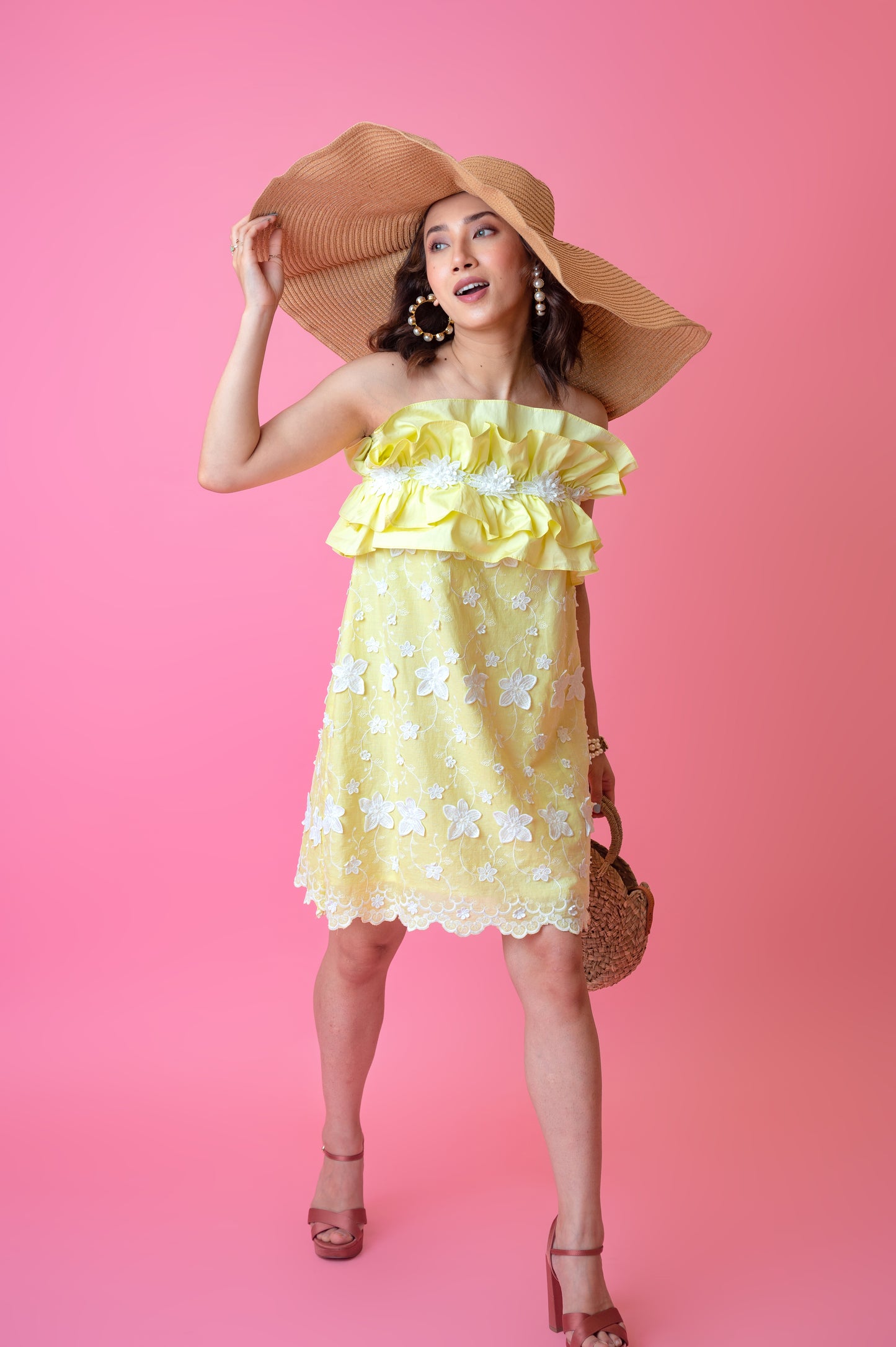 Yellow 3D Flower Tube Dress