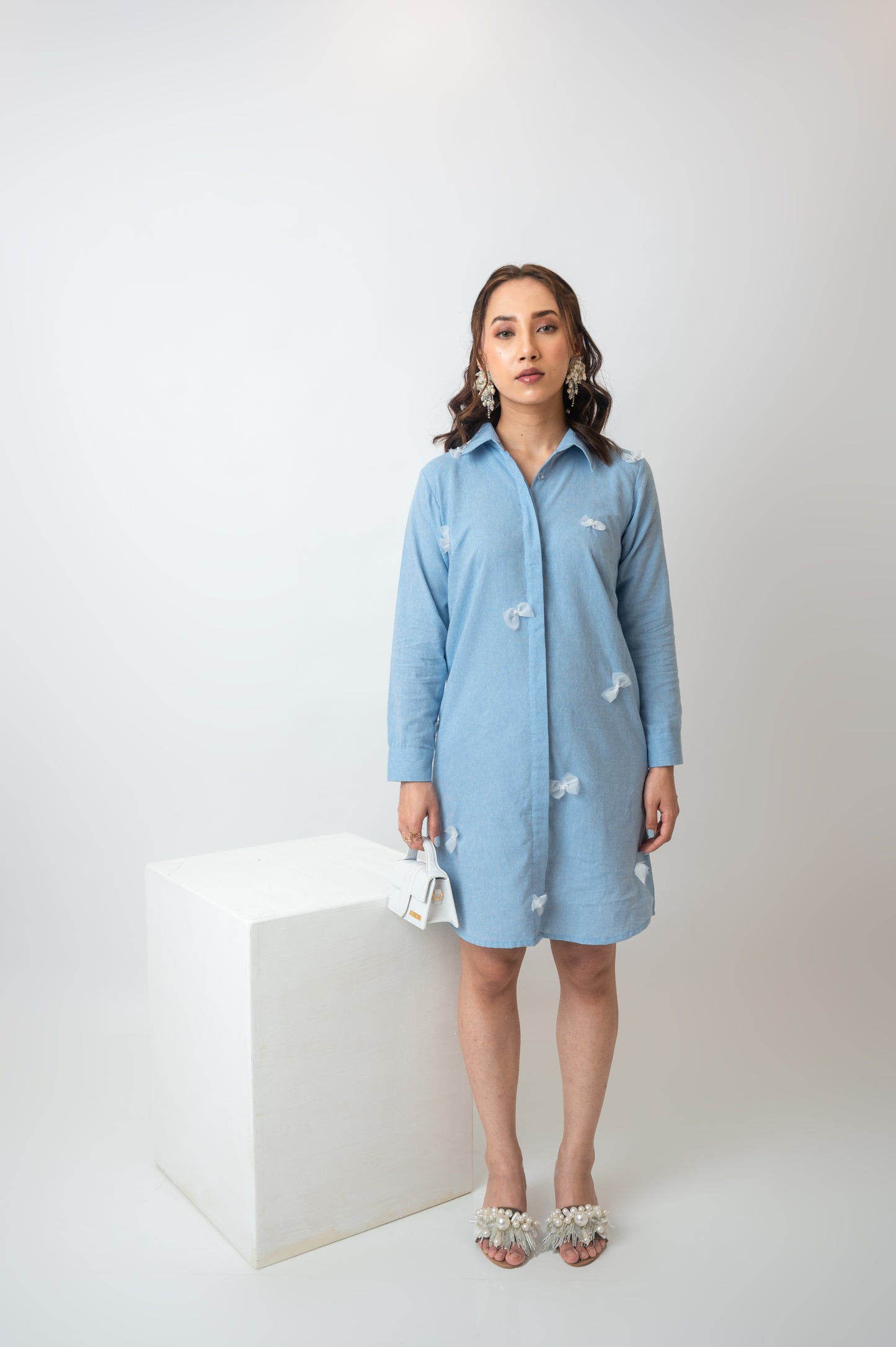 Chambray Shirtdress With Bows