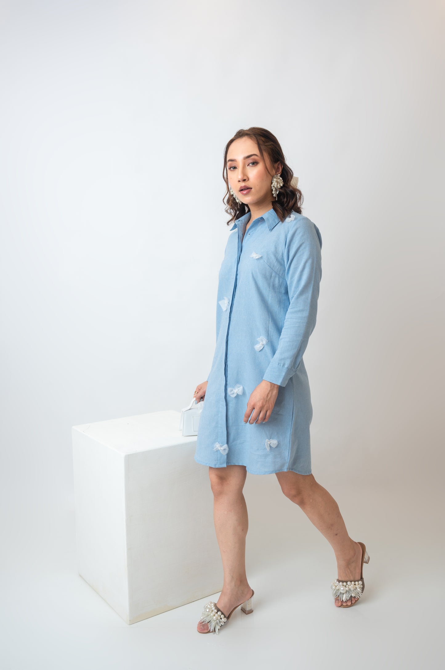 Chambray Shirtdress With Bows