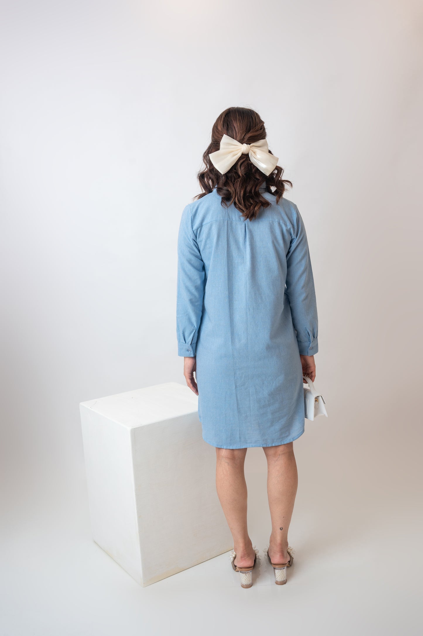 Chambray Shirtdress With Bows