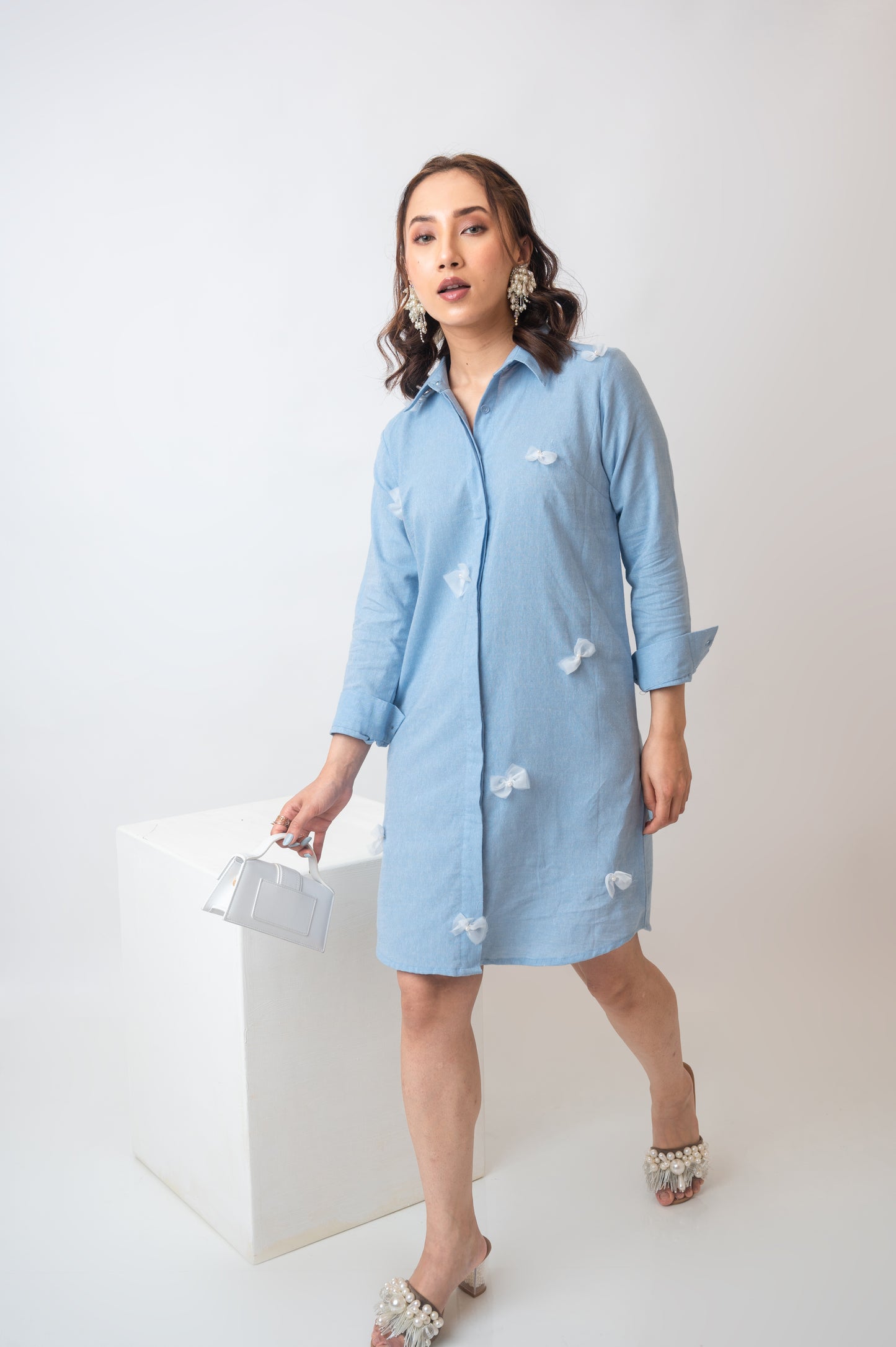 Chambray Shirtdress With Bows