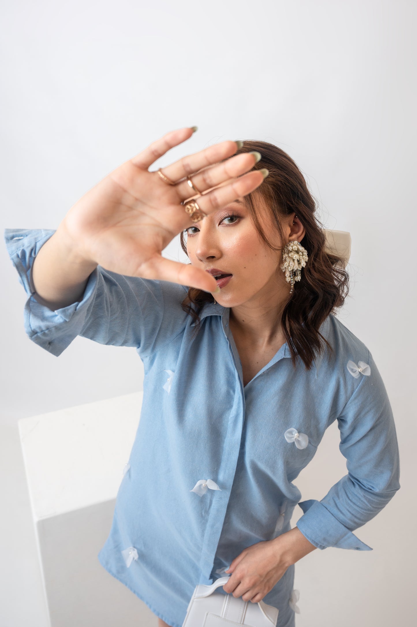 Chambray Shirtdress With Bows