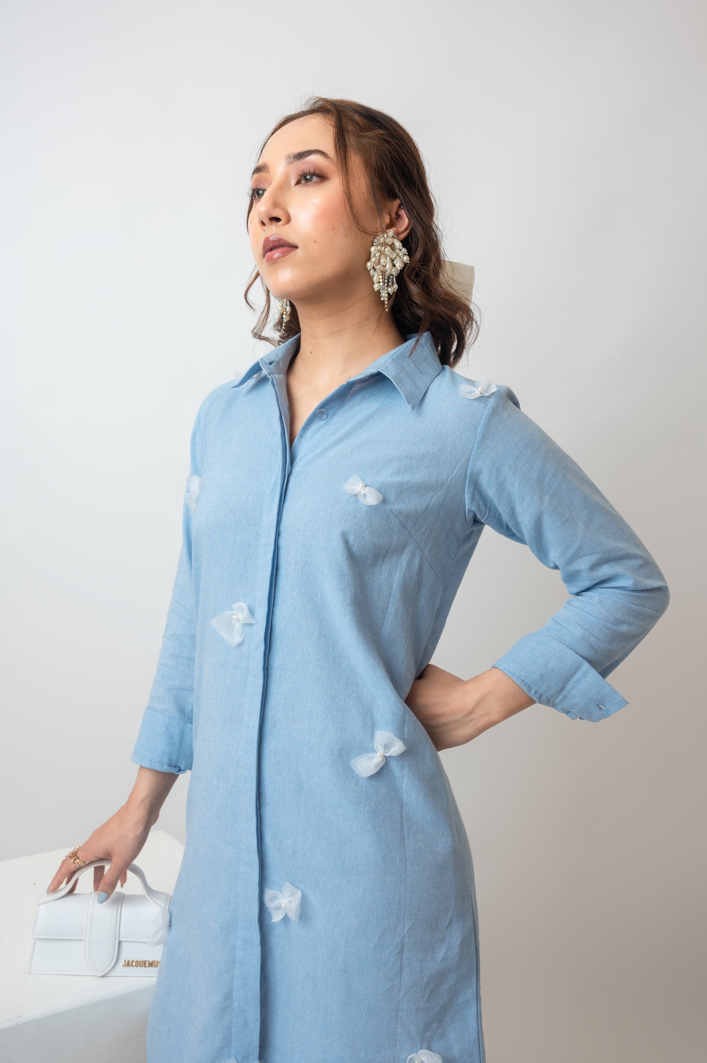 Chambray Shirtdress With Bows