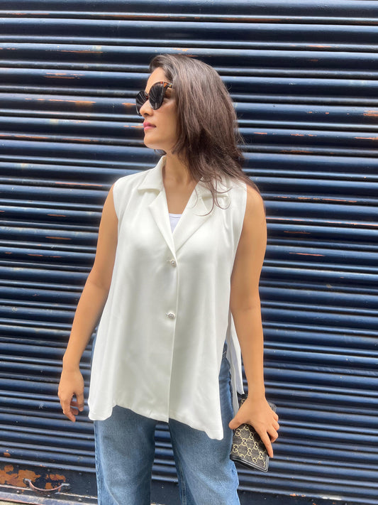 Sleeveless Blazer Overlay