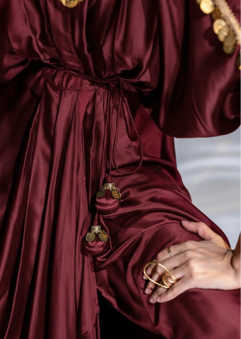 Tahira Drape Dress in Burgundy