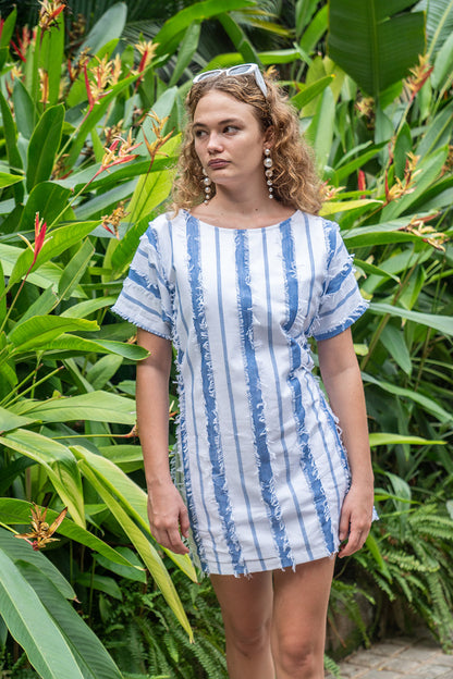 Fringe Shift Dress with Waist Tie