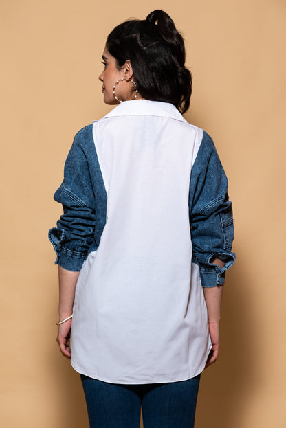 Shirt with Denim Sleeves