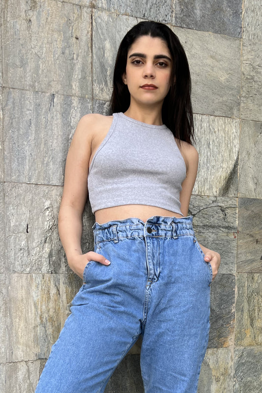 Grey Cropped Knit Top