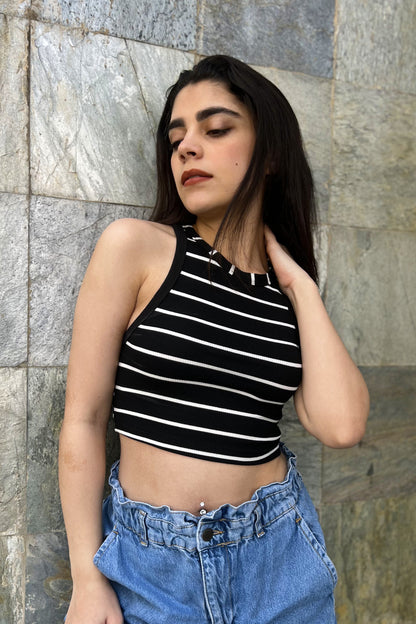 Striped Cropped Knit Top