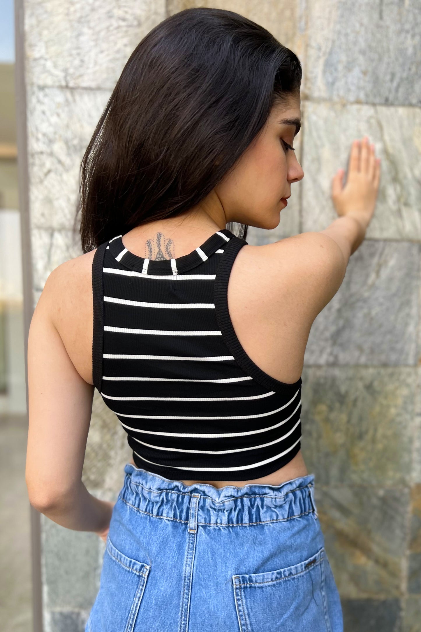 Striped Cropped Knit Top
