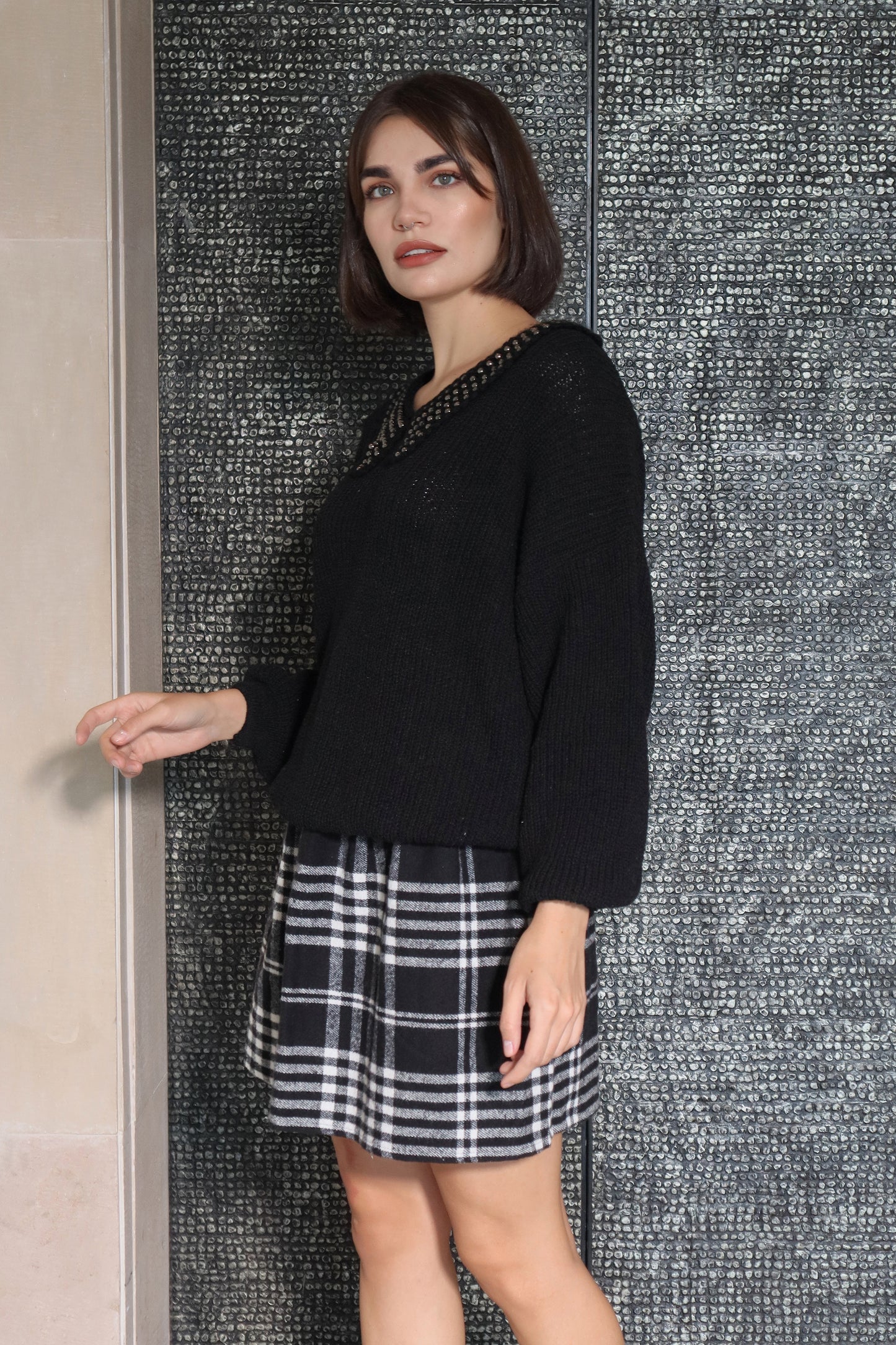 Plaid Adjustable Waist Skirt