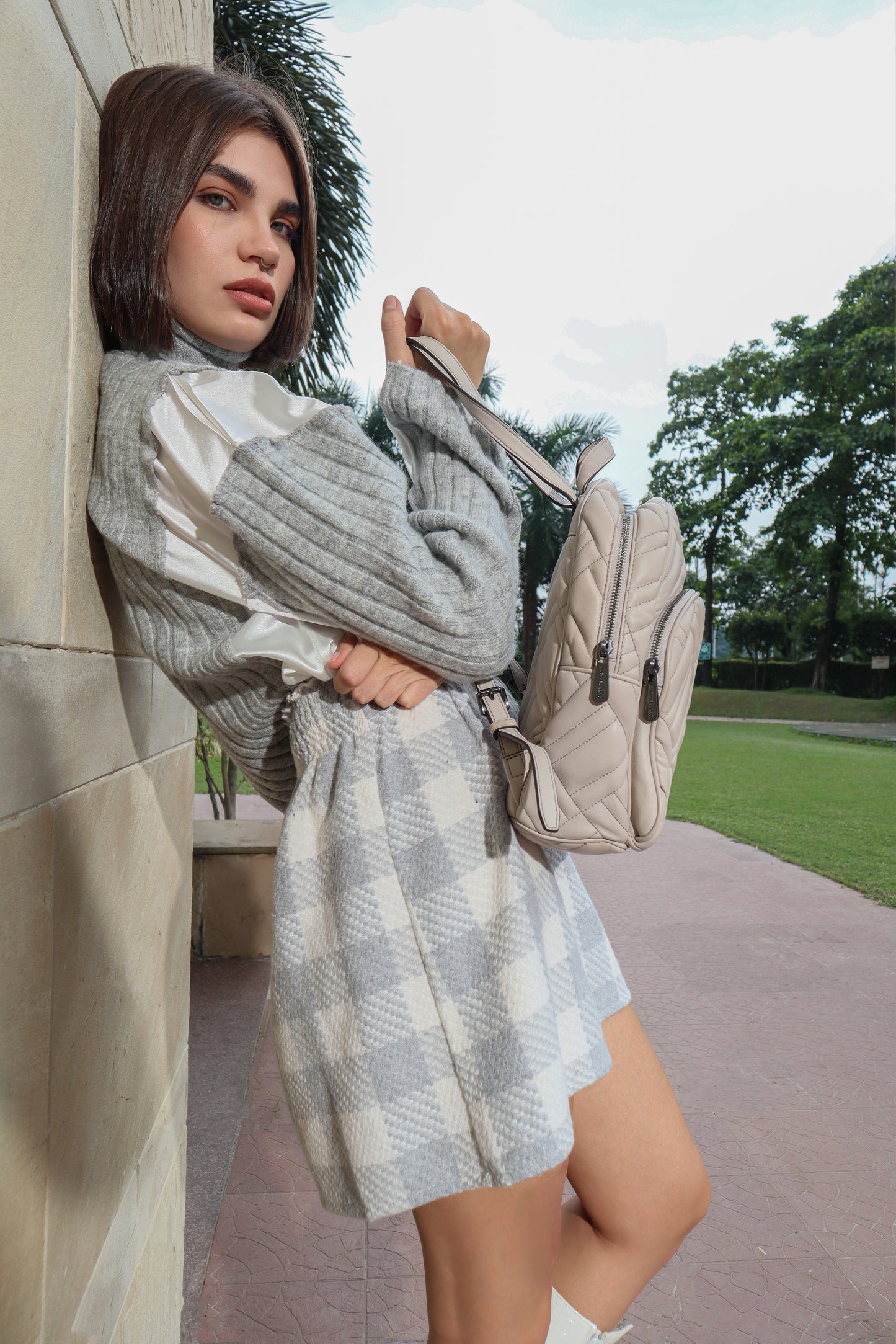 High Neck Satin Panel Sweater